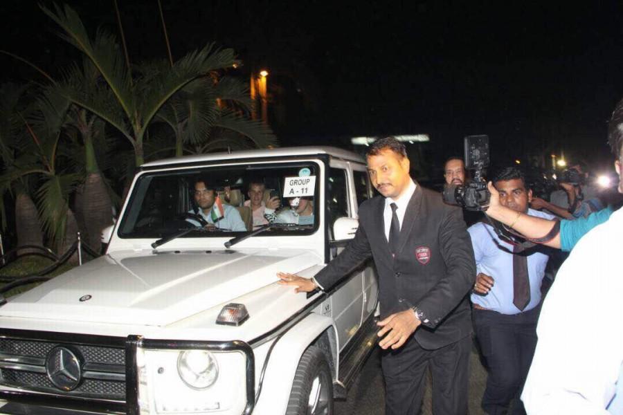 International pop star Justin Drew Bieber landed in Mumbai early on Wednesday amidst tight security for his 'Purpose World Tour'. Escorted in a thick security blanket out of the Chhatrapati Shivaji Maharaj International Airport around 2 a.m., he was quickly whisked off to St. Regis Hotel in south Mumbai amidst Z-plus level of security. Several hundreds of mediapersons and fans had parked themselves at various points outside the Mumbai Airport for a glimpse of Bieber, but were largely disappointed. Justin Bieber,Justin Bieber purpose tour,Justin Bieber in India,Justin Bieber India,Justin Drew Bieber,pop star Justin Drew Bieber,Purpose World Tour pics