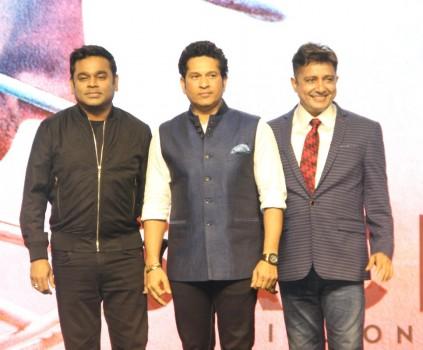 Bollywood music composer AR Rahman, Former Indian cricket player Sachin Tendulkar and singer Sukhwinder Singh spotted during the song launch of film Sachin, A Billion Dreams, in Mumbai on May 9, 2017.
