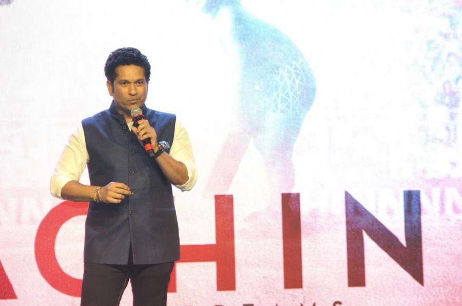 Former Indian cricket player Sachin Tendulkar during the song launch of film Sachin, A Billion Dreams, in Mumbai on May 9, 2017. AR Rahman,Sachin Tendulkar,Sukhwinder Singh,Sachin: A Billion Dreams,Sachin: A Billion Dreams song launch,Sachin: A Billion Dreams song launch pics,Sachin: A Billion Dreams song launch images,Sachin: A Billion Dreams song launch stills,Sachin: A Billion D