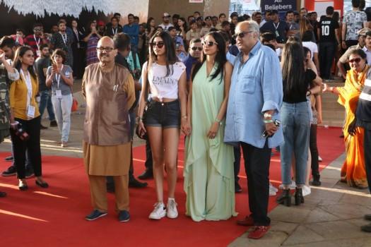 Bollywood actor Sridevi with her daughter Khushi and filmmaker Boney Kapoor during the red carpet of Justin Bieber concert, in Mumbai, India on May 10, 2017. The Grammy Award winning Canadian singing sensation Justin Bieber is in Mumbai as part of his Purpose World Tour.
