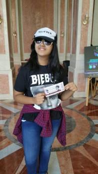 This is one die-hard fan even popstar Justin Bieber would be proud of. A 12-year old New Delhi schoolgirl Akshita Rajpal, who's an obsessive fan of the singing legend, flew down here on Tuesday alone to mark her presence at her idol's maiden live concert in India - at Navi Mumbai on Wednesday. Akshita is a Class 8 student of Amity International School in the national capital and has virtually spent sleepless nights ever since the Bieber concert was finalized last month, revealed a family member. Her parents had bought three Platinum tickets for entry to the D. Y. Patil Stadium in Navi Mumbai, but had to cancel their travel plans at the last minute on Tuesday. Not disheartened, Akshita flew down alone and handed over the two extra tickets to a couple of family friends to attend the biggest musical event of 2017 in the city. A child model, she has created a booklet on the life, lyrics and everything she loves about the 23-year old Bieber, her uncle Sumit Kaushik said.