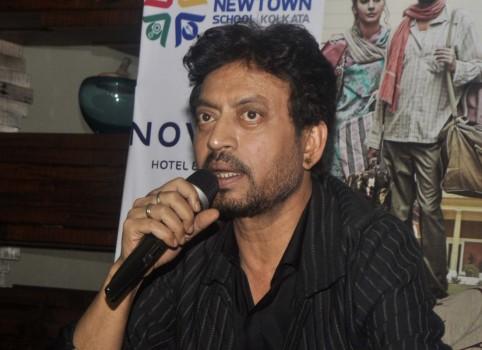 Bollywood actor Irrfan Khan addresses a press conference to promote his film upcoming 