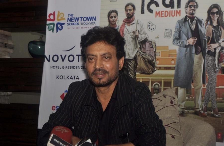 Bollywood actor Irrfan Khan addresses a press conference to promote his film upcoming "Hindi Medium" in Kolkata on May 10, 2017. Irrfan Khan,actor Irrfan Khan,Hindi Medium,Hindi Medium promotion,Hindi Medium movie promotion,Hindi Medium promotion pics,Hindi Medium promotion images,Hindi Medium promotion stills,Hindi Medium promotion pictures,Hindi Medium promotion photos