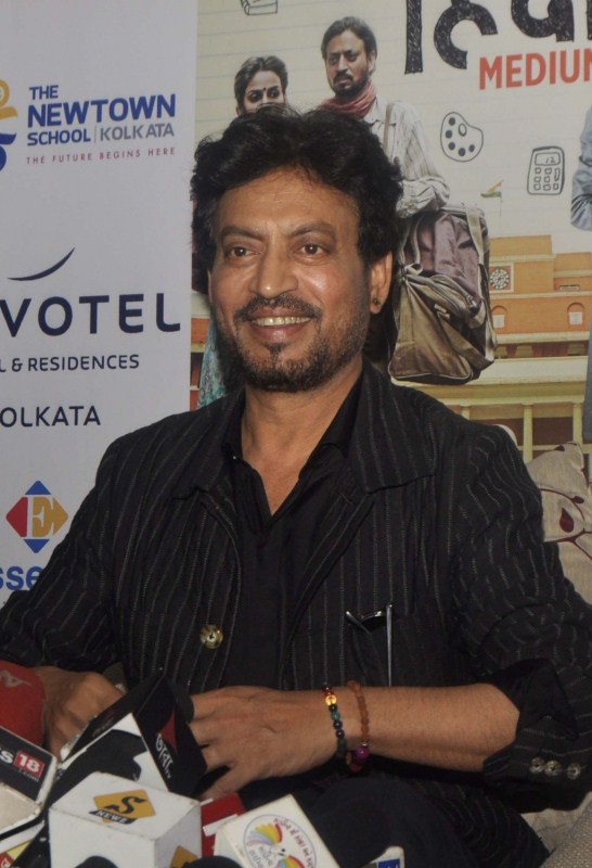 Bollywood actor Irrfan Khan addresses a press conference to promote his film upcoming "Hindi Medium" in Kolkata on May 10, 2017. Irrfan Khan,actor Irrfan Khan,Hindi Medium,Hindi Medium promotion,Hindi Medium movie promotion,Hindi Medium promotion pics,Hindi Medium promotion images,Hindi Medium promotion stills,Hindi Medium promotion pictures,Hindi Medium promotion photos