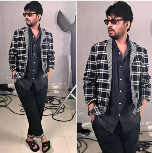 Look 2: Blazer and Trousers - Pero, Shirt - Zara, Sandals - West Coast Footwear Company. Irrfan,Irrfan Khan,Irrfan Khan goes uber stylish,Hindi Medium promotions