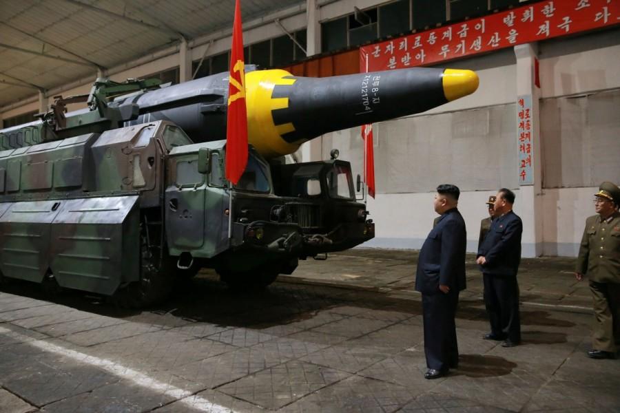 North Korean leader Kim Jong Un inspects the long-range strategic ballistic rocket Hwasong-12 (Mars-12). North Korea,North Korea missile launch,missile launch,North Korea's successful missile test-launch,ballistic missile,missile,north korea missile test,Kim Jong Un