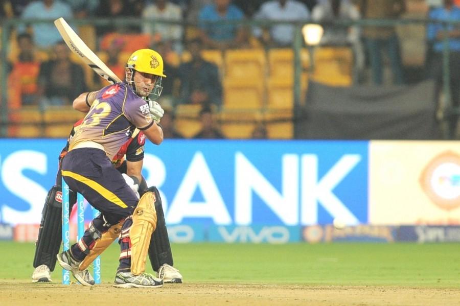 But the second ball saw the destructive Australian get out after replays showed Lynn had edged to wicketkeeper Naman OJha off a Bhuveshwar near-yorker. Yusuf Pathan, promoted up the order to score at a brisk pace, lasted just one delivery before he was run out. Robin Uthappa did not last long too, holing out to Shikhar Dhawan at deep mid wicket off Chris Jordan's bowling. Earlier, KKR rode on a superlative show by their bowlers to restrict Sunrisers Hyderabad to 128/7 in 20 overs. None of the Hyderabad batsmen could score a half century, with skipper David Warner managing only 37 off 35 balls as the highest score of the innings. Nathan Coulter-Nile (3/20) was the pick of the bowlers while Umesh Yadav (2/21) continued his good show as the two-time IPL champions made the most of the slow Chinnaswamy wicket to keep Warner and company in check. Gautam Gambhir,Kolkata Knight Riders,Sunrisers Hyderabad,KKR beats SH,Qualifier 2,IPL 2017,Indian Premier League,Indian Premier League 2017,Indian Premier League 10