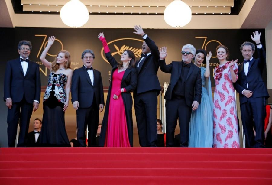 Director Pedro Almodovar, Jury President of the 70th Cannes Film Festival and Jury members Maren Ade, Jessica Chastain, Fan Bingbing, Agnes Jaoui, Park Chan-wook, Will Smith, Paolo Sorrentino and Gabriel Yared pose during the opening ceremony and screening of the film "Les fantomes d'Ismael" (Ismael's Ghosts) out of competition. Best of Cannes Film Festival 2017,Best of Cannes Film Festival,French Riviera,Film Festival,Cannes Film Festival