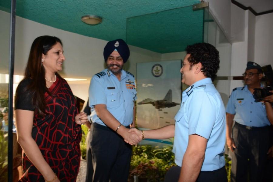 Legendary cricketer Sachin Tendulkar during a special screening of his film 'Sachin: A Billion Dreams' for Air Force at Air Force Auditorium, Subroto Park in New Delhi on May 20, 2017. Also seen Indian Air Force Chief BS Dhanoa. Legendary cricketer Sachin Tendulkar,Sachin Tendulkar,Sachin: A Billion Dreams special screening,Sachin: A Billion Dreams special screening for armed forces,Sachin: A Billion Dreams special screening pics,Sachin: A Billion Dreams special screening images