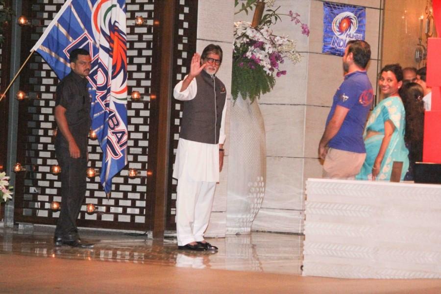 Bollywood actor Amitabh Bachchan during the party organised to celebrates Mumbai Indians victory in the Indian Premier League (IPL) 2017 in Mumbai on May 22, 2017. Nita Ambani,Amitabh Bachchan,Kiran More,Sachin Tendulkar,Anjali Tendulkar,Mukesh Ambani,Vidhu Vinod Chopra,Mumbai Indians' Trophy Celebrations,Mumbai Indians