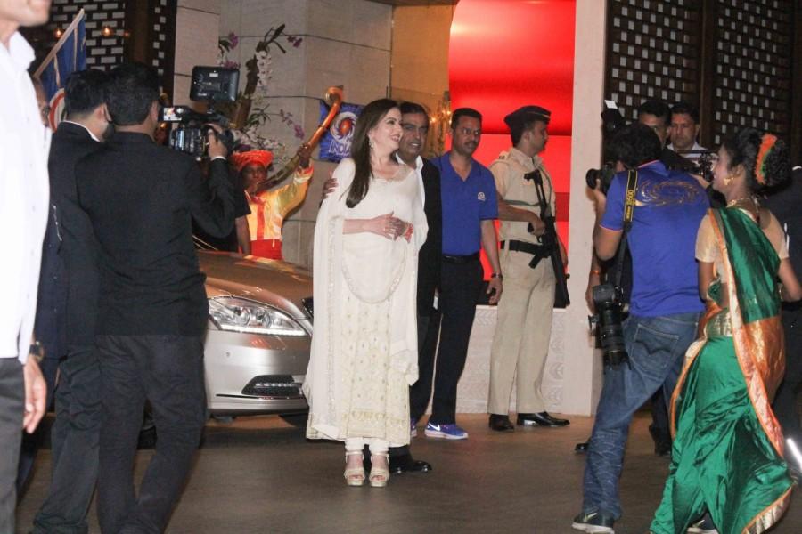 Nita Ambani during the party organised to celebrates Mumbai Indians victory in the Indian Premier League (IPL) 2017 in Mumbai, India on May 22, 2017. Mumbai Indians won the IPL title against Rising Pune Supergiant. Nita Ambani,Amitabh Bachchan,Kiran More,Sachin Tendulkar,Anjali Tendulkar,Mukesh Ambani,Vidhu Vinod Chopra,Mumbai Indians' Trophy Celebrations,Mumbai Indians