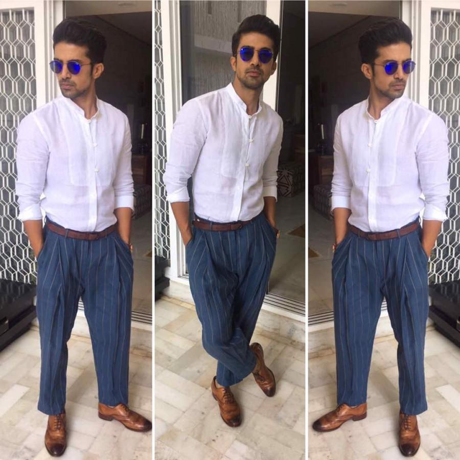 Zara Shirt - Tisa linen pants - Cuero handcrafted luxury shoes - Michael Kors watch. Saqib Saleem,actor Saqib Saleem,Saqib Saleem styles,Saqib Saleem dress styles,Dobaara promotions,Dobaara movie promotions,Dobaara