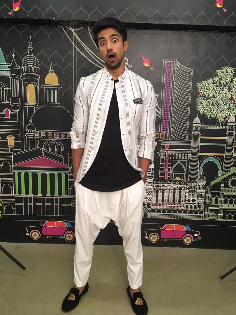 Tisa jacket and Dhoti pants - Zara long length Tshirt - Slip on shoes from Shutiq. Saqib Saleem,actor Saqib Saleem,Saqib Saleem styles,Saqib Saleem dress styles,Dobaara promotions,Dobaara movie promotions,Dobaara