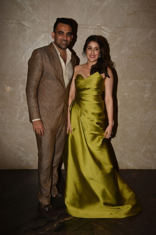 Indian cricketer Zaheer Khan and actress Sagarika Ghatge pose during their engagement ceremony, in Mumbai, on May 23, 2017. Virat Kohli,Anushka Sharma,Yuvraj Singh,Rohit Sharma,Sachin Tendulkar,Zaheer Khan and Sagarika Ghatge,Zaheer Khan,Sagarika Ghatge,Zaheer Khan and Sagarika Ghatge engagement,Zaheer Khan engagement,Sagarika Ghatge engagement,Zaheer Khan and Sagarika Ghatge