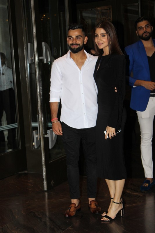 Indian cricketer Virat Kohli and actress Anushka Sharma during the engagement ceremony of Zaheer Khan and Sagarika Ghatge, in Mumbai, on May 23, 2017. Virat Kohli,Anushka Sharma,Yuvraj Singh,Rohit Sharma,Sachin Tendulkar,Zaheer Khan and Sagarika Ghatge,Zaheer Khan,Sagarika Ghatge,Zaheer Khan and Sagarika Ghatge engagement,Zaheer Khan engagement,Sagarika Ghatge engagement,Zaheer Khan and Sagarika Ghatge