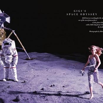 Harper’s Bazaar’s June 2017 Issue: Gigi Hadid's shimmering silver suit will want you to aim for the space as well.