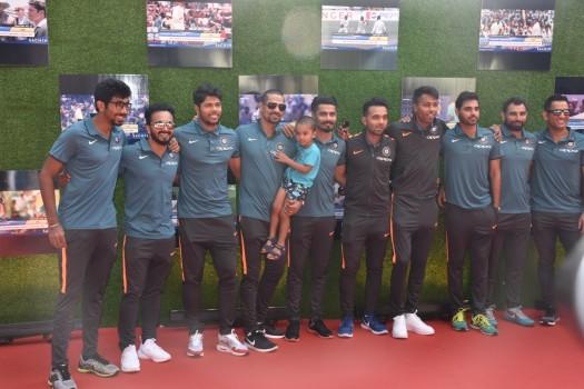 The Indian cricket team came together to watch the special screening of legendary cricketer Sachin Tendulkar's biographical drama film 'Sachin: A Billion Dreams', in Mumbai today. Cricketers like Mahendra Singh Dhoni, Virat Kohli, Yuvraj Singh, Shikhar Dhawan, Ravichandran Ashwin, Ajinkya Rahane to name a few, were present in full force at the premiere of the film. Sachin A Billion dreams bring to the silver screen one of the most inspiring stories of Sachin, the cricketing legend on celluloid.