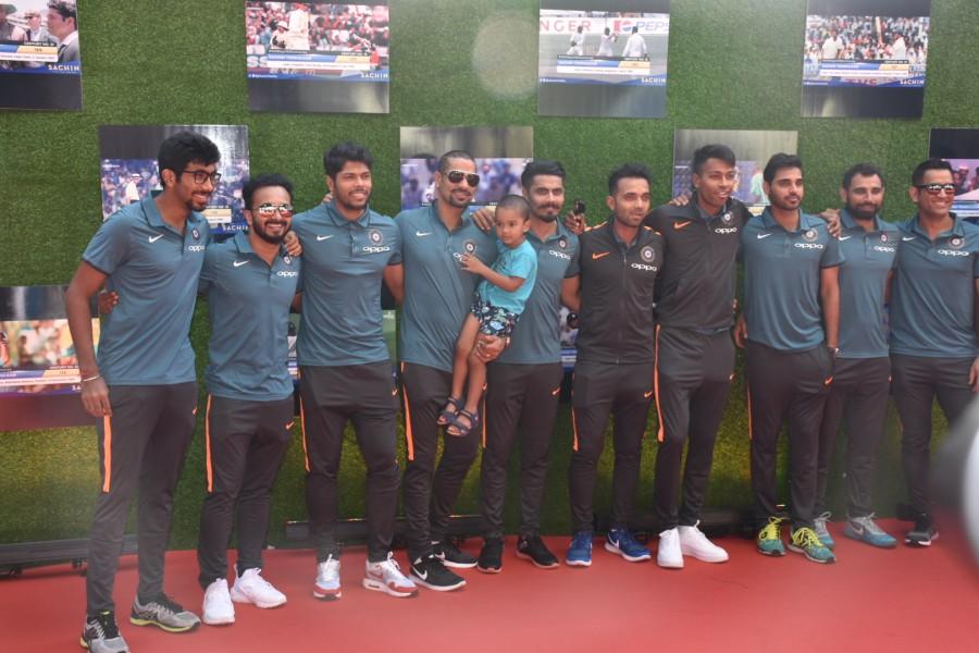 The Indian cricket team came together to watch the special screening of legendary cricketer Sachin Tendulkar's biographical drama film 'Sachin: A Billion Dreams', in Mumbai today. Cricketers like Mahendra Singh Dhoni, Virat Kohli, Yuvraj Singh, Shikhar Dhawan, Ravichandran Ashwin, Ajinkya Rahane to name a few, were present in full force at the premiere of the film. Sachin A Billion dreams bring to the silver screen one of the most inspiring stories of Sachin, the cricketing legend on celluloid. Sachin A Billion Dreams,Sachin: A Billion Dreams,Sachin Tendulkar,Indian Cricket Team,Sachin: A Billion Dreams special screening,Sachin: A Billion Dreams special screening pics,Sachin: A Billion Dreams special screening images,Sachin: A Billion Dreams spe