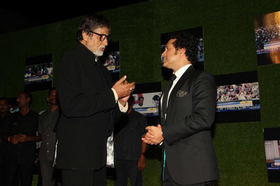Former Indian cricket player Sachin Tendulkar with Bollywood actor Amitabh Bachchan during the premiere of film Sachin: A Billion Dreams in Mumbai on May 24, 2017. Amitabh Bachchan,Abhishek Bachchan,Aishwarya Rai,Aishwarya Rai Bachchan,Sachin: A Billion Dreams,Sachin: A Billion Dreams premiere show,Sachin: A Billion Dreams premiere show pics,Sachin: A Billion Dreams premiere show images,Sachin: A Billion Dreams prem