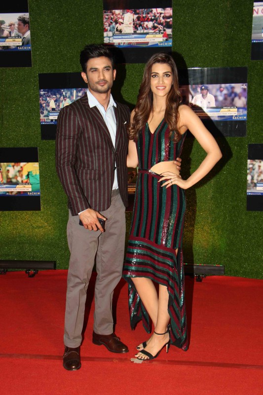 Bollywood actors Sushant Singh Rajput and Kriti Sanon during the premiere of film Sachin: A Billion Dreams in Mumbai on May 24, 2017. AR Rahman,Sushant Singh Rajput,Kriti Sanon,Anil Kapoor,John Abraham,Sachin: A Billion Dreams premiere show,Sachin: A Billion Dreams,Sachin: A Billion Dreams premiere show pics,Sachin: A Billion Dreams premiere show images,Sachin: A Billion Dreams premiere