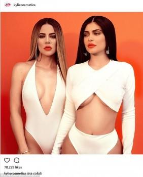 Kylie Jenner strikes a sultry pose with sister Khloe for the Koko lip collection.