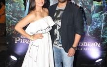 Bollywood actor Arshad Warsi along with his wife Maria Goretti during the screening of Hollywood film Pirates of The Caribbean: Salazar's Revenge, in Mumbai on May 25, 2017.