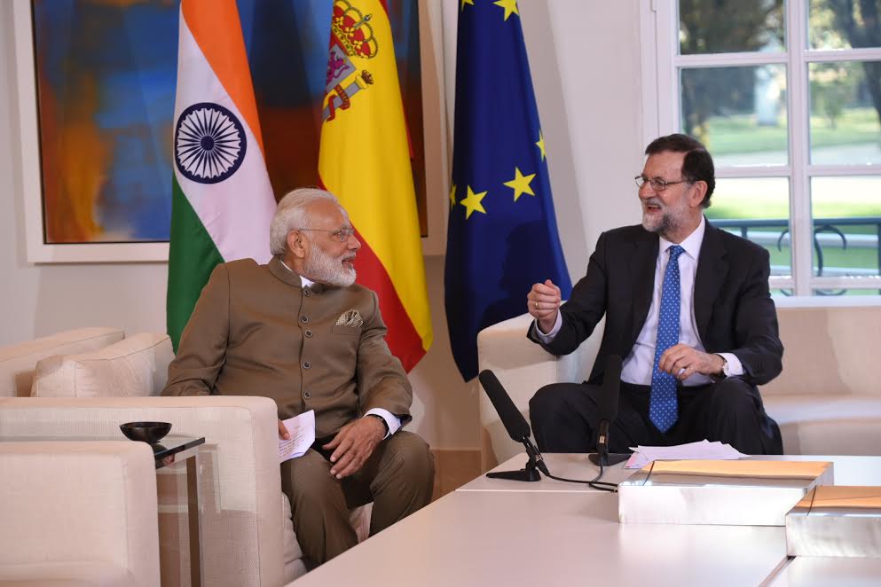 Indian Prime Minister Narendra Modi meets President of Spain Mariano Rajoy at La Moncloa Palace in Madrid on May 31, 2017. Narendra Modi meets President of Spain Mariano Rajoy,Narendra Modi,Narendra Modi meets Mariano Rajoy,Mariano Rajoy,La Moncloa Palace,Modi