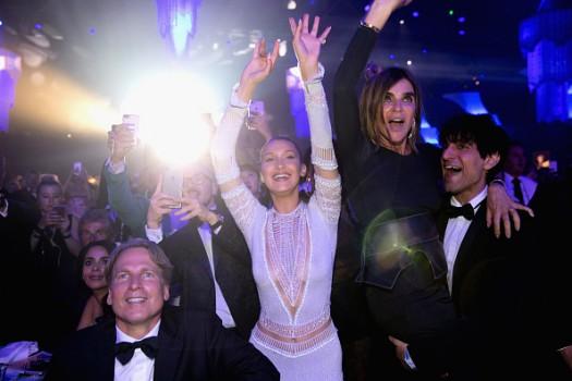Bella Hadid (2nd from L) and Corine Roitfeld (2nd from R) attend the amfAR Gala Cannes 2017 at Hotel du Cap-Eden-Roc on May 25, 2017 in Cap d'Antibes, France.