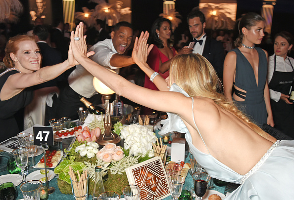 Jessica Chastain, Will Smith and Petra Nemcova attend the amfAR Gala Cannes 2017 at Hotel du Cap-Eden-Roc on May 25, 2017 in Cap d'Antibes, France. Bella Hadid,Will Smith,Pamela Anderson,Priyanka Chopra,Dwayne Johnson,Party Like a Celebrity