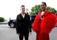 Designer Jeremy Scott and Tracee Ellis Ross arrive at the amfAR Gala Cannes 2017 at Hotel du Cap-Eden-Roc on May 25, 2017 in Cap d'Antibes, France.