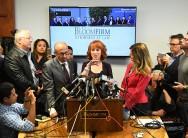 Comedian Kathy Griffin gestures during a news conference to discuss the comedian's 'motivation' behind a photo of her holding what appeared to be a prop depicting US President Donald Trump's bloodied, severed head, with her attorney, Lisa Bloom (R) in Woodland Hills, California on June 2, 2017.