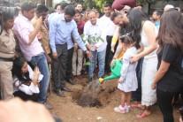 Actor Sanjay Dutt with his wife Manyata Dutt, son Shahraan and daughter Iqra Dutt during the event organised to support 1000 tree plantation at BMC garden in Mumbai.