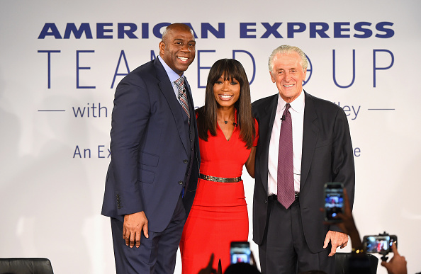 American Express teamed up with magic Johnson and Pat Riley,magic Johnson,Pat Riley,American Express,tv personality Cari Champion,Cari Champion