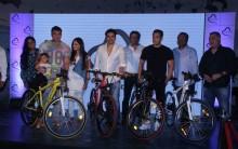 Bollywood actors Sohail Khan, Arbaaz Khan and Salman Khan during the unveiling of cycles on World Environment Day, in Mumbai on June 5, 2017.