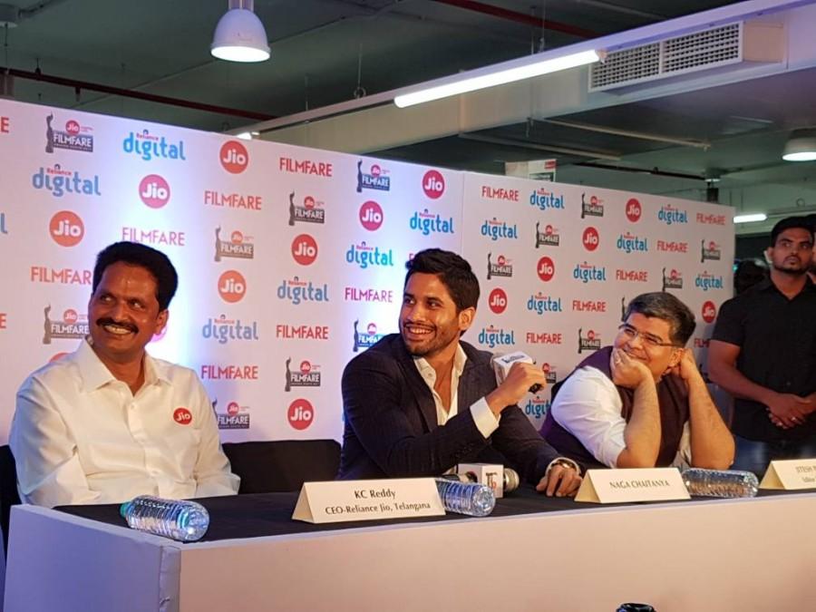 Tollywood star Naga Chaitanya and Telangana CEO KC Reddy at Jio Filmfare Awards press conference. Jio Filmfare Awards,Jio Filmfare Awards South 2017,Naga Chaitanya,Samantha,Naga Chaitanya and Samantha,Naga Chaitanya wedding,Samantha wedding,Naga Chaitanya marriage,Samantha marriage
