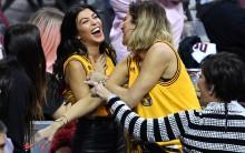 TV personalities Kourtney Kardashian, Khloe Kardashian and Kris Jenner react in Game 4 of the 2017 NBA Finals between the Golden State Warriors and the Cleveland Cavaliers at Quicken Loans Arena on June 9, 2017 in Cleveland, Ohio.