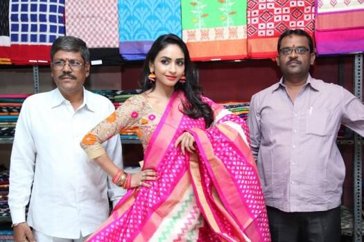 South Indian actress Pooja Sree launches Pochampally Ikat Mela at ECIL.