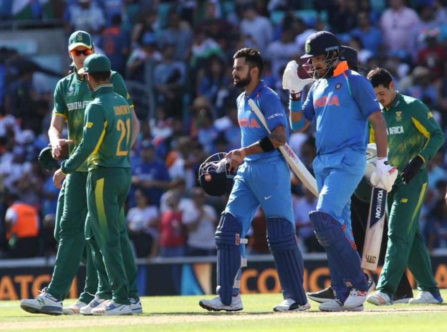 In the semi-finals, India will meet Bangladesh on June 15. The other semi-finalist from Group B will be the victor of Monday's match between Pakistan and Sri Lanka -- both have two points each. The winner will meet England in the other last-four contest. The match between India and South Africa was a must-win for both. In the big match, while India delivered under pressure, South Africa wilted in the testing situation. Opener Quinton de Kock was the highest scorer for South Africa with 53 runs from 72 balls. Pacers Jasprit Bumrah and Bhuvneshwar Kumar bagged two wickets each to get the plaudits. ICC Champions Trophy,India overwhelm South Africa,India beats South Africa,India beat South Africa,India trash South Africa,India enter semi-final,india vs bangladesh