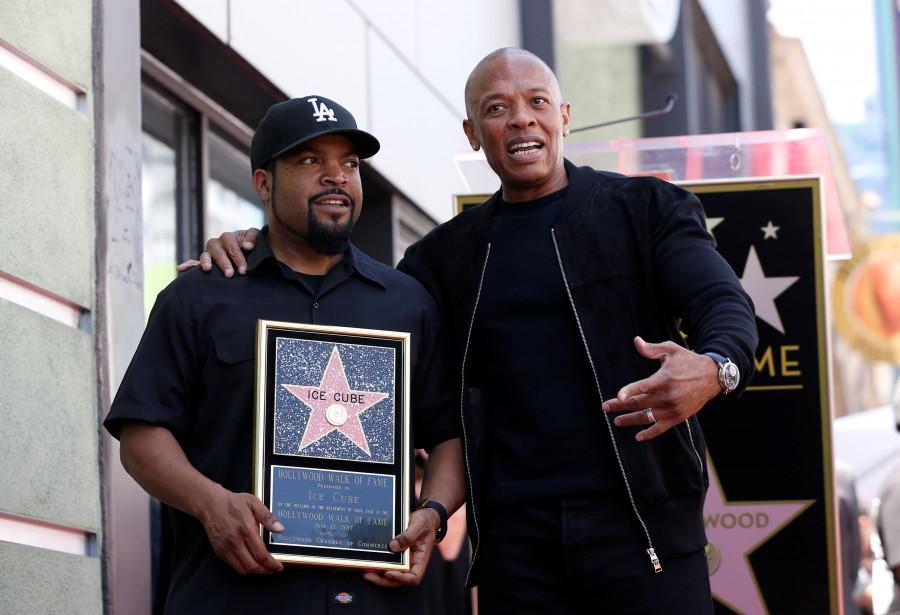 Rapper Ice Cube (L) poses with music producer Dr. Dre after unveiling his star on the Hollywood Walk of Fame in Los Angeles, California, June 12, 2017. Ice Cube,Ice Cube gets Star on Hollywood Walk of Fame,Hollywood Walk of Fame,Star on Hollywood Walk of Fame,Ice Cube Gets Star on Walk of Fame,actor Ice Cube,Hollywood Walk of Fame pics