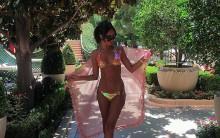 English reality television personality Megan Elizabeth McKenna shows off her eye-popping cleavage.