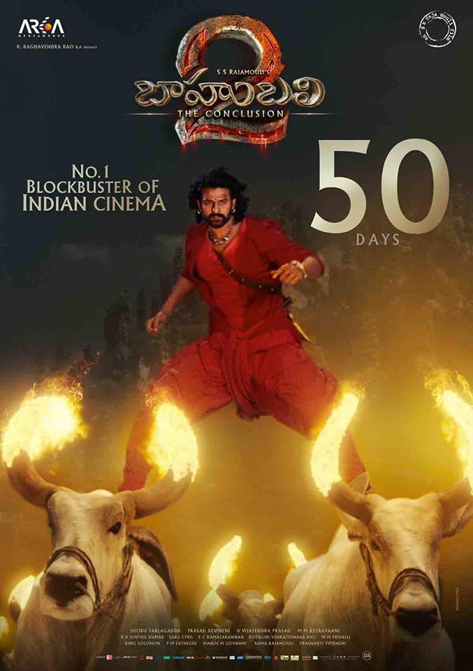 Blockbuster of Indian Cinema Completes 50 Days. Baahubali 2,Baahubali 2 50 days,Baahubali 50 days,Baahubali 2 50 days poster,Baahubali 50 days poster,Prabhas,Rana Daggubati,Prabhas' epic completes 50 days,Amarendra Baahubali,Bhallaladeva