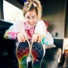 Songwriter Miley Cyrus continues to show her pride in a colorful get-up.