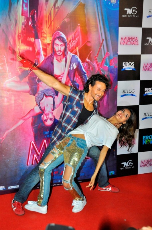 Tiger Shroff and Nidhhi Agerwal during the song launch of their upcoming film "Munna Michael" in Mumbai, on June 18, 2017. Munna Michael,Munna Michael song,Tiger Shroff,Nidhhi Agerwal,Ding Dang song launch,Ding Dang,Ding Dang song,Ding Dang song from Munna Michael,Munna Michael songs,Munna Michael movie songs