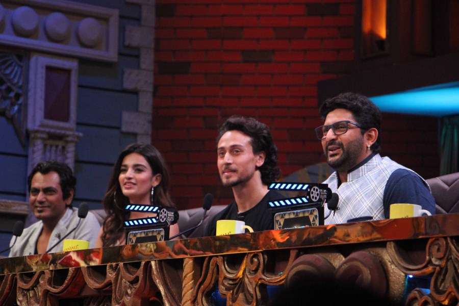 Bollywood actors Tiger Shroff, Niddhi Agerwal, Nawazuddin Siddiqui and Arshad Warsi during the promotion of film Munna Michael on the sets of reality show Sabse Bada Kalakar in Mumbai Tiger Shroff and Niddhi Agerwal,Tiger Shroff,Niddhi Agerwal,Arshad Warsi,Munna Michael,Munna Michael promotion,Munna Michael movie promotion,reality show Sabse Bada Kalakar
