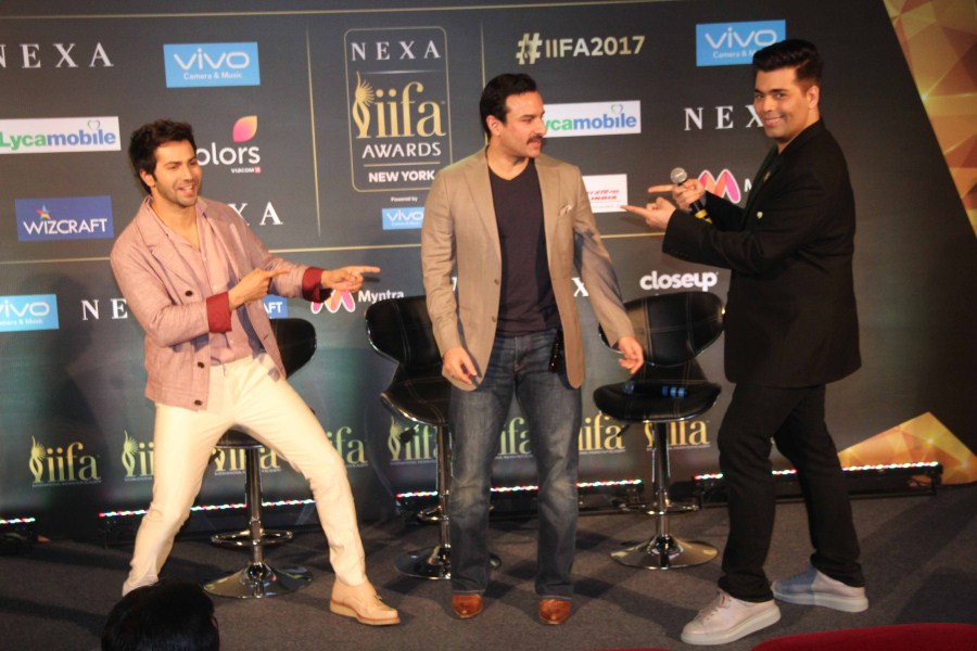 Actor Saif Ali Khan says Bollywood is incomplete without the presence of filmmaker Karan Johar. Saif will join Karan to host the 18th edition of the International Indian Film Academy (IIFA) Awards in New York next month. IIFA Awards 2017,IIFA Awards,IIFA Awards Press Conference,Varun Dhawan,Saif Ali Khan,Karan Johar,IIFA Awards 2017 Press Conference