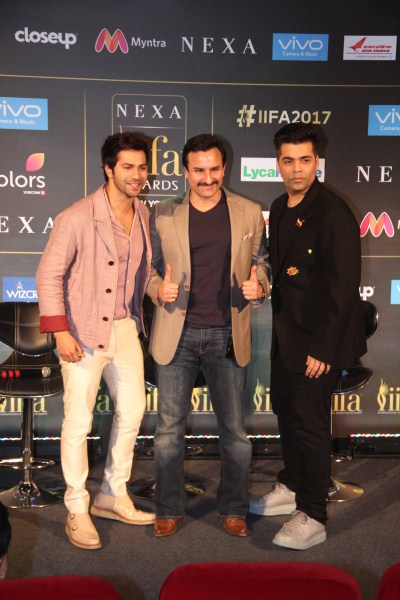 The actor, who was present here on Monday along with Varun Dhawan and Karan for an IIFA 2017 press conference, said: "Film industry is incomplete without Karan Johar." When mediapersons asked the reason behind making such a statement, Saif quipped: "'Baahubali...' Can you imagine our film industry without that? He is one of those arteries in the blood flow of the film industry." IIFA Awards 2017,IIFA Awards,IIFA Awards Press Conference,Varun Dhawan,Saif Ali Khan,Karan Johar,IIFA Awards 2017 Press Conference