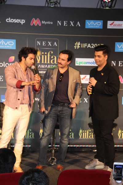 Varun, who was sitting next to Saif, said: "I would love to watch you (Saif) and Shah Rukh working together on-screen." IIFA will be taking place at the MetLife Stadium, New York on July 14 and 15. IIFA Awards 2017,IIFA Awards,IIFA Awards Press Conference,Varun Dhawan,Saif Ali Khan,Karan Johar,IIFA Awards 2017 Press Conference