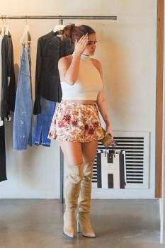 American actress Ariel Winter Workman wears tiny floral shorts in Los Angeles.