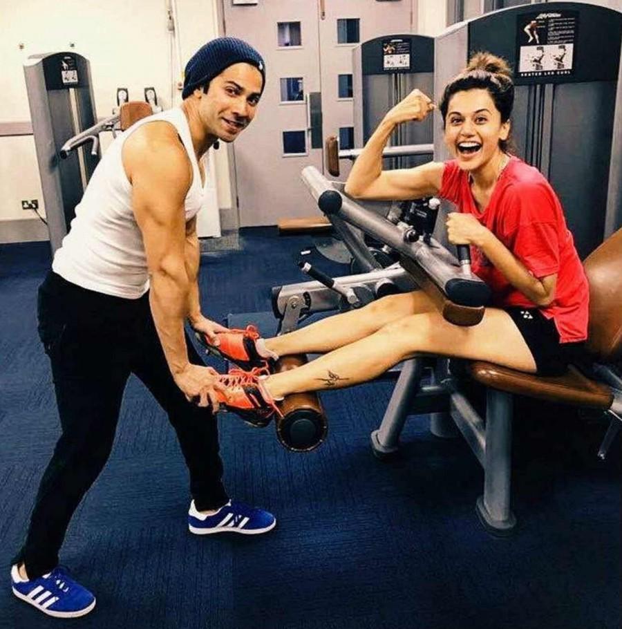 With all three actors - Varun, Taapsee and Jacqueline giving a slice of the fun they are all having while shooting on social media, we can't but wait to see what the film has in store. Recently we saw a short video of this trio having fun on sets of Judwaa 2 and even the one where Taapsee turned Punjabi tutor for Jacqueline. Yet again, Varun took to social media this morning with a picture of Taapsee and him in the gym proving that these two are bonding over fitness too. Both Varun and Taapsee are fitness freaks in their own way and love to stay active and this post truly proves that! In fact we hear they spend time working out together and sharing fitness tips and regimes with each other. Taapsee being an expert squash player even took Varun to court and played the game with him. Varun Dhawan and Taapsee Pannu,Varun Dhawan,Taapsee Pannu,Judwaa 2