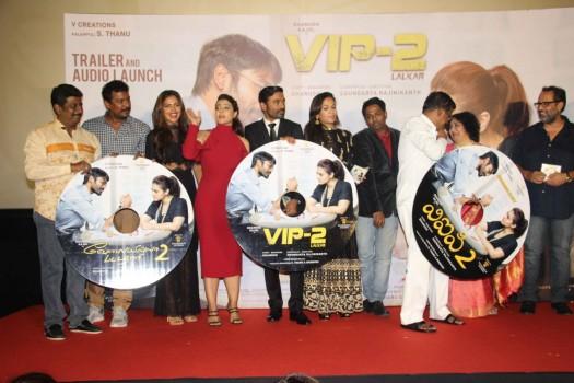 South Indian actor Amala Paul, Bollywood actors Kajol, Dhanush, filmmaker Soundarya Rajinikanth and South Indian music composer Sean Roldan during the trailer launch of film VIP 2 Lalkar, in Mumbai, India on June 25, 2017.